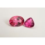 A SET OF TWO PINK TOURMALINE, one mix cut oval, measuring approximately 10.5mm x 7.3mm, weighing 2.