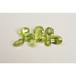 A SELECTION OF PERIDOT GEMSTONES, ranging between 0.10ct - 0.75ct, mix of cuts including oval, round