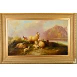 M. JOYNER (BRITISH FL.1837-1868), sheep, lambs and a goat in a Highland landscape, loch in the