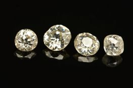 FOUR OLD CUT ROUND DIAMONDS, ranging between 0.35ct-0.57ct, approximate combined weight 1.62ct