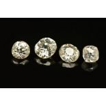 FOUR OLD CUT ROUND DIAMONDS, ranging between 0.35ct-0.57ct, approximate combined weight 1.62ct