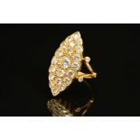 A LATE 20TH CENTURY DIAMOND MARQUISE SHAPE CLUSTER RING, large cluster head measuring