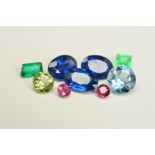 A SELECTION OF FACETED LOOSE GEMSTONES, to include a circular aquamarine weighing 0.45ct, a circular