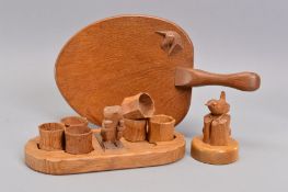 BEAVERMAN COLIN ALMACK OF SUTTON-UNDER-WHITESTONECLIFFE OAK NAPKIN RING STAND, carved with a