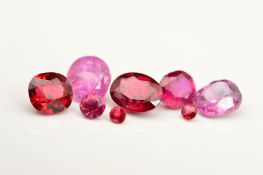 A SELECTION OF RUBIES OF VARIOUS SHAPES AND SIZES, to include three cushion cut, ranging between 4.