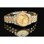 A LATE 20TH CENTURY LADIES ROLEX WRISTWATCH, the two tone 26mm case, Datejust with champagne diamond