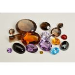 A SELECTION OF LOOSE GEMSTONES, to include faceted garnets, opal cabochons, faceted topaz in various
