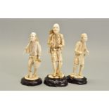 THREE JAPANESE MEIJI PERIOD IVORY OKIMONOS, comprising a sectional figure of wood cutter carrying