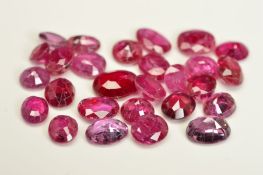 A SELECTION OF OVAL CUT RUBIES, measuring approximately 3.1mm x 4.1mm - 6.8mm x 5.0mm, approximate