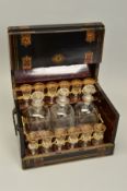 A 19TH CENTURY FRENCH EBONISED, TORTOISESHELL AND BRASS INLAID TABLE TOP LIQUEUR BOX, of domed form,