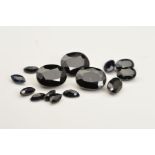 A SELECTION OF DEEP BLUE SAPPHIRES IN VARIOUS SHAPES AND SIZES, to include approximately one