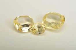 THREE YELLOW SAPPHIRES, to include two cushion mix cut, weighing 1.15ct- 1.85ct, also one oval mix