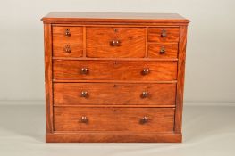 A VICTORIAN MAHOGANY CHEST OF FIVE SHORT OVER THREE GRADUATED LONG DRAWERS, moulded rectangular top,