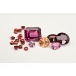 A SELECTION OF VARIOUS GARNETS OF VARIOUS SIZES AND SHAPES, to include almandine, hessonite garnet