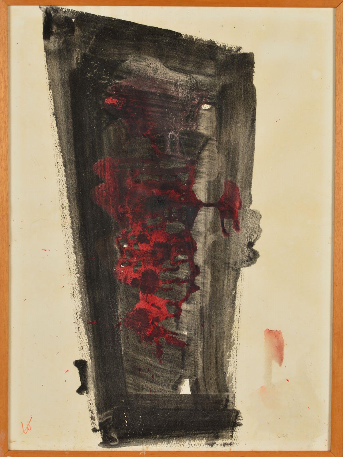 WILLIAM JOHNSTONE (BRITISH 1897-1982), an abstract composition in black and scarlet, signed bottom