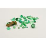 A SELECTION OF VARIOUS SHAPES AND SIZES OF EMERALDS, to include cushion, emerald cut, round, pear
