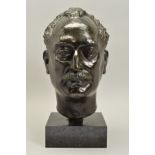 A FIRST HALF 20TH CENTURY GERMAN HOLLOW BRONZE BUST OF A GENTLEMAN, cast with receeding hairline and