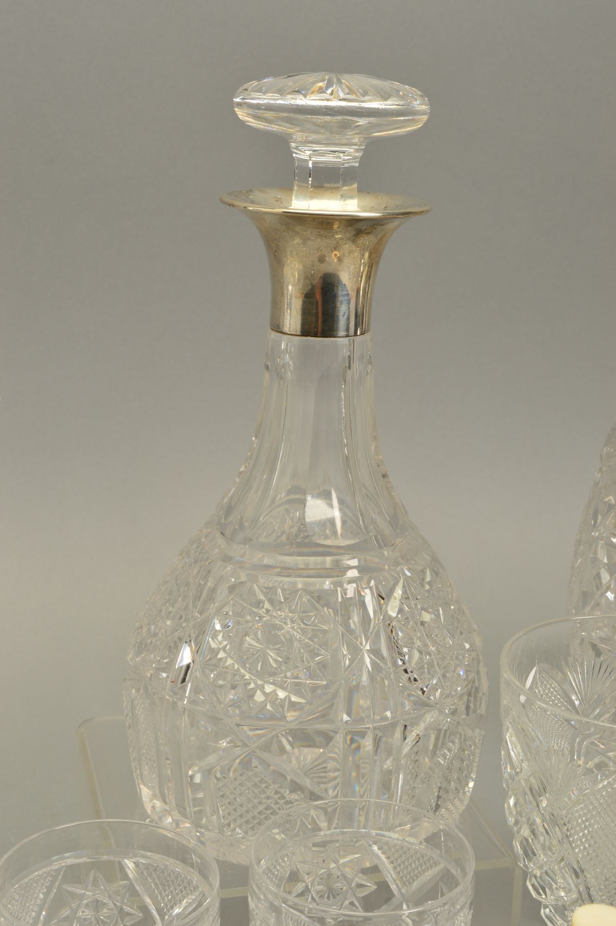 JOHN WALSH WALSH, an early 20th Century part table suite comprising a low shouldered decanter with - Image 8 of 8