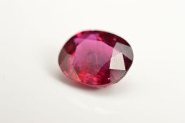 A MIX CUT CUSHION RUBY, measuring approximately 9.6mm x 8.2mm, weighing 3.39ct, vibrant colour
