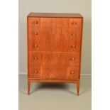 MCINTOSH & CO, a tall teak chest of five graduating drawers, with square shaped handles on