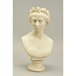 A VICTORIAN COPELAND PARIAN BUST TITLED 'ALICE', on a socle base, sculpted by Mary Thornycroft for