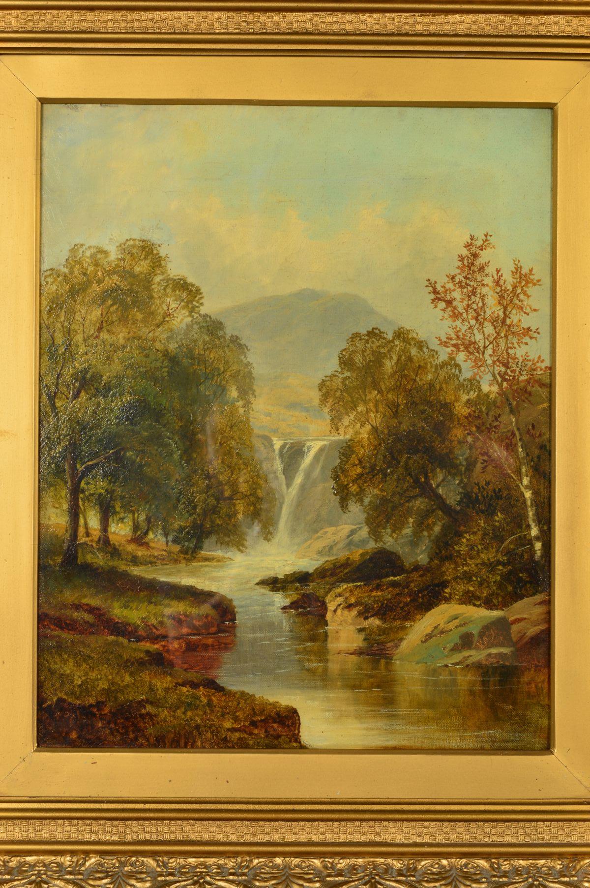 W.R. WHITBY (BRITISH LATE 19TH CENTURY), Mountainous river landscape with waterfall and companion - Image 2 of 9