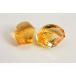 CITRINE TWISTED DROPS, to include two twisted drop citrine beads, measuring approximately 13mm x