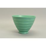 KEITH MURRAY FOR WEDGWOOD, a conical shaped bowl with banded decoration, glazed in matt green with