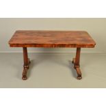 AN EARLY VICTORIAN ROSEWOOD AND SIMULATED ROSEWOOD TABLE, of rectangular form, rounded corners, on