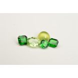 A SELECTION OF GREEN GARNETS OF VARIOUS SHAPES AND SIZES, to include square cut, ovals and a round