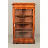 AN EARLY VICTORIAN MAHOGANY SINGLE DOOR DISPLAY CABINET, the caddy top above glazed sides and door