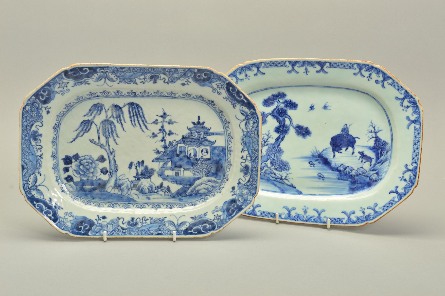 TWO CHINESE EXPORT PORCELAIN BLUE AND WHITE DECORATED MEAT DISHES, of octagonal form, one - Image 2 of 4