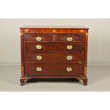 A GEORGE III MAHOGANY AND INLAID CHEST OF TWO SHORT AND THREE GRADUATED LONG DRAWERS, rectangular