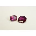 TWO CUSHION CUT RUBIES, one measuring 4.9mm x 3.8mm, weighing 0.56ct, second measuring approximately