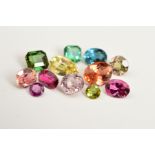 A SELECTION OF TOURMALINE, various shapes and sizes, to include pink, yellow, green, blue colours,