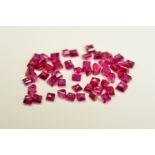 A SELECTION OF SMALL SQUARE CUT RUBIES, measuring approximately 1.4mm, approximate combined weight