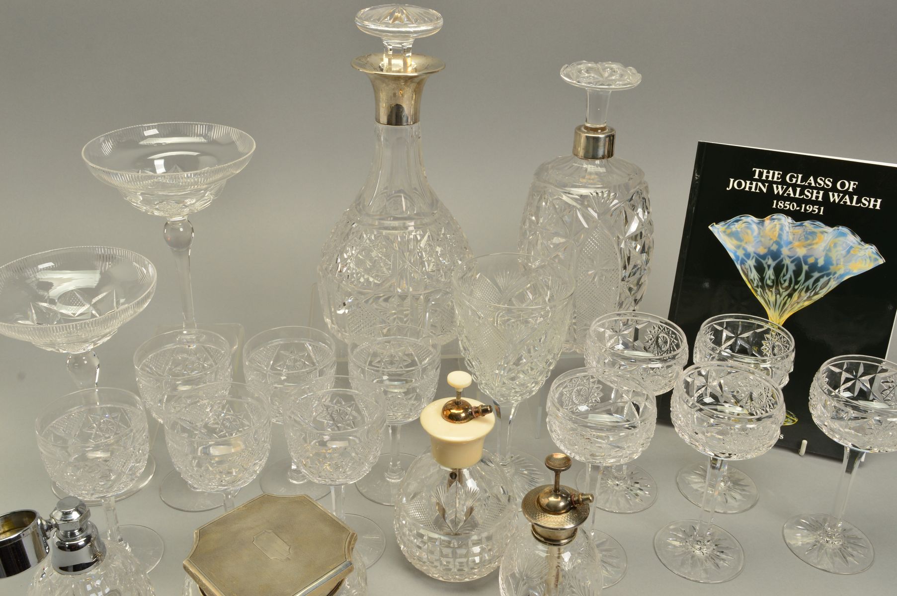 JOHN WALSH WALSH, an early 20th Century part table suite comprising a low shouldered decanter with - Image 6 of 8