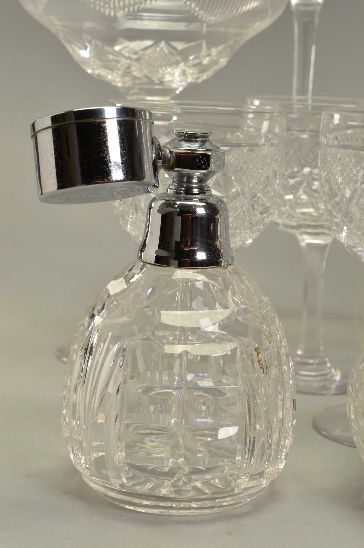 JOHN WALSH WALSH, an early 20th Century part table suite comprising a low shouldered decanter with - Image 4 of 8