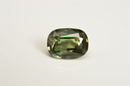 A COLOUR CHANGE ALEXANDRITE, cushion cut measuring approximately 8mm x 6mm, weighing 1.97ct,