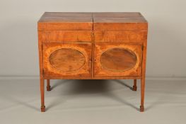 A GEORGE III AND LATER MAHOGANY AND EBONY STRUNG CANTEEN SIDEBOARD, of rectangular form, the top