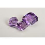 AMETHYST TWISTED DROP BEADS, comprising three beads, measuring approximately 10mm - 19mm,