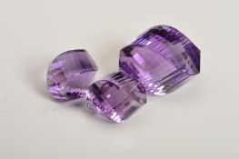 AMETHYST TWISTED DROP BEADS, comprising three beads, measuring approximately 10mm - 19mm,