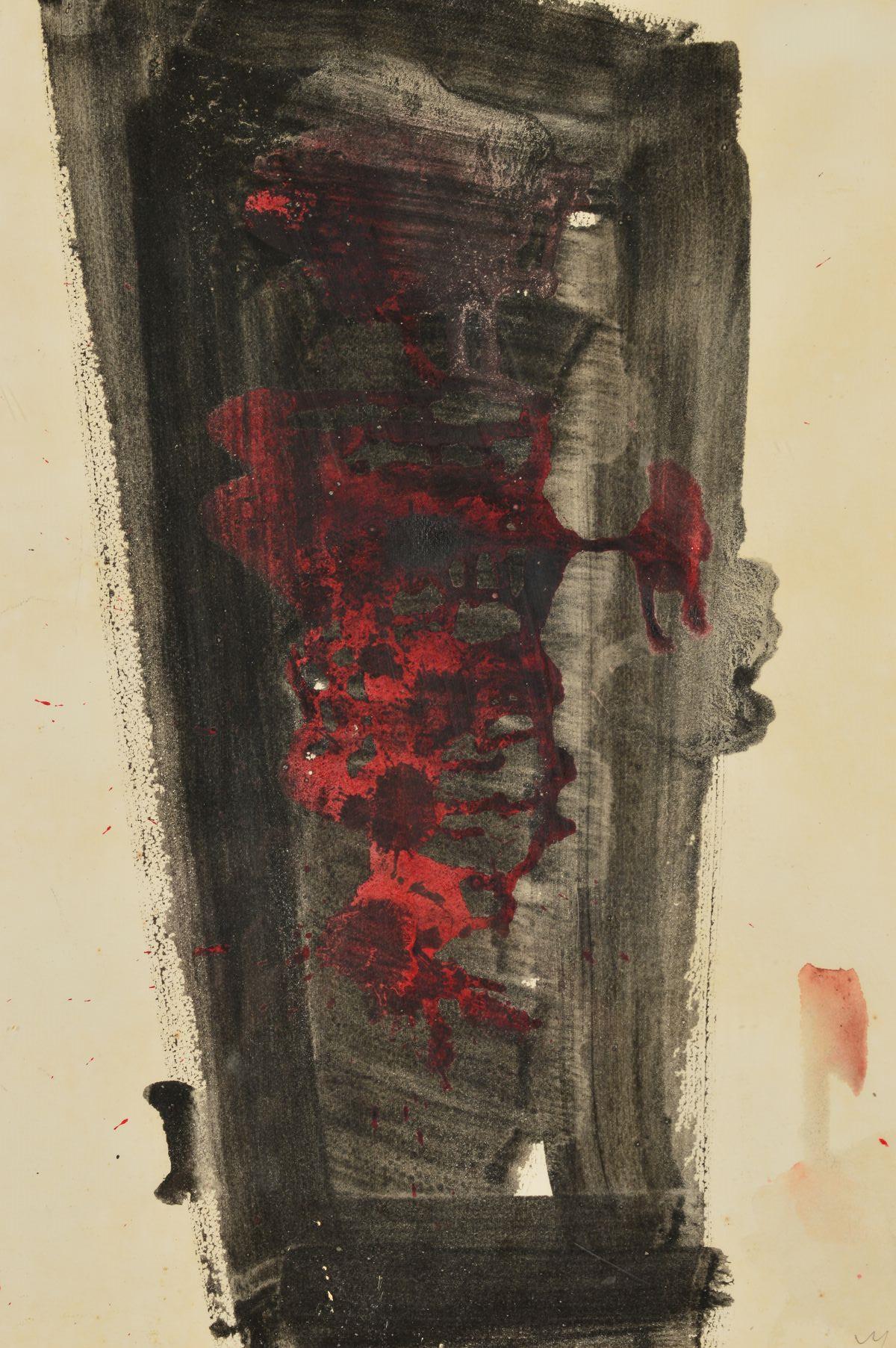 WILLIAM JOHNSTONE (BRITISH 1897-1982), an abstract composition in black and scarlet, signed bottom - Image 2 of 5