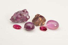 A COLLECTION OF THREE RUBIES, to include a star ruby cabochon and two cut rubies with crystals, an