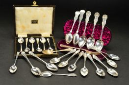 A SET OF FIVE VICTORIAN SCOTTISH SILVER QUEENS PATTERN TEASPOONS, engraved initials, makers J & W