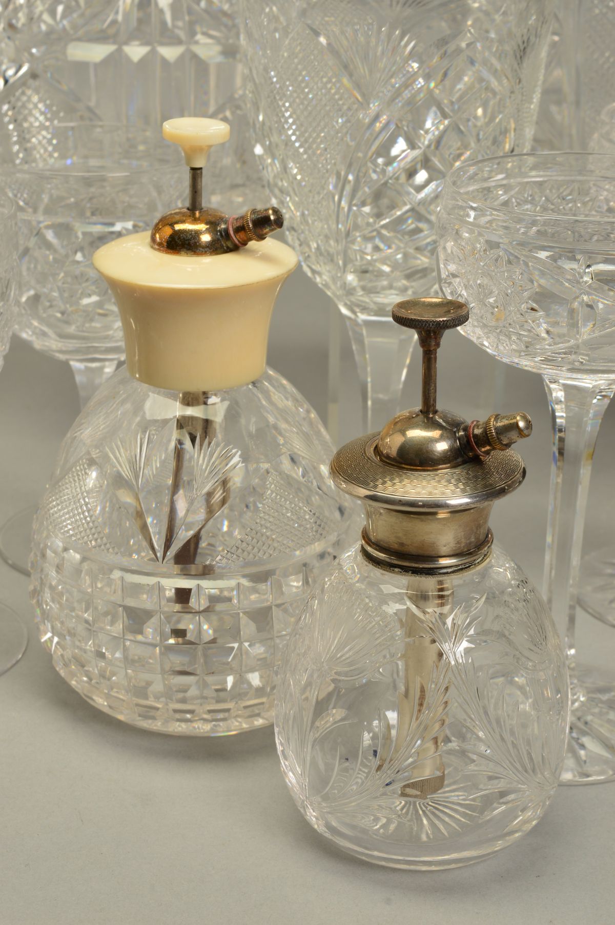 JOHN WALSH WALSH, an early 20th Century part table suite comprising a low shouldered decanter with - Image 3 of 8