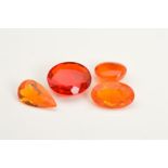 A COLLECTION OF FOUR FIRE OPALS, to include a mix cut oval measuring approximately 14.07mm x 12.