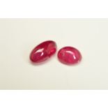 TWO CABOCHON RUBIES, to include a marquise cabochon measuring approximately 8.2mm x 4.9mm,