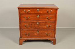 A GEORGE III MAHOGANY CHEST OF FOUR GRADUATED LONG DRAWERS, brass swan neck handles with pierced