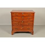 A GEORGE III MAHOGANY CHEST OF FOUR GRADUATED LONG DRAWERS, brass swan neck handles with pierced